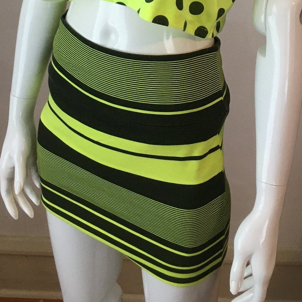 neon yellow and black striped mini skirt